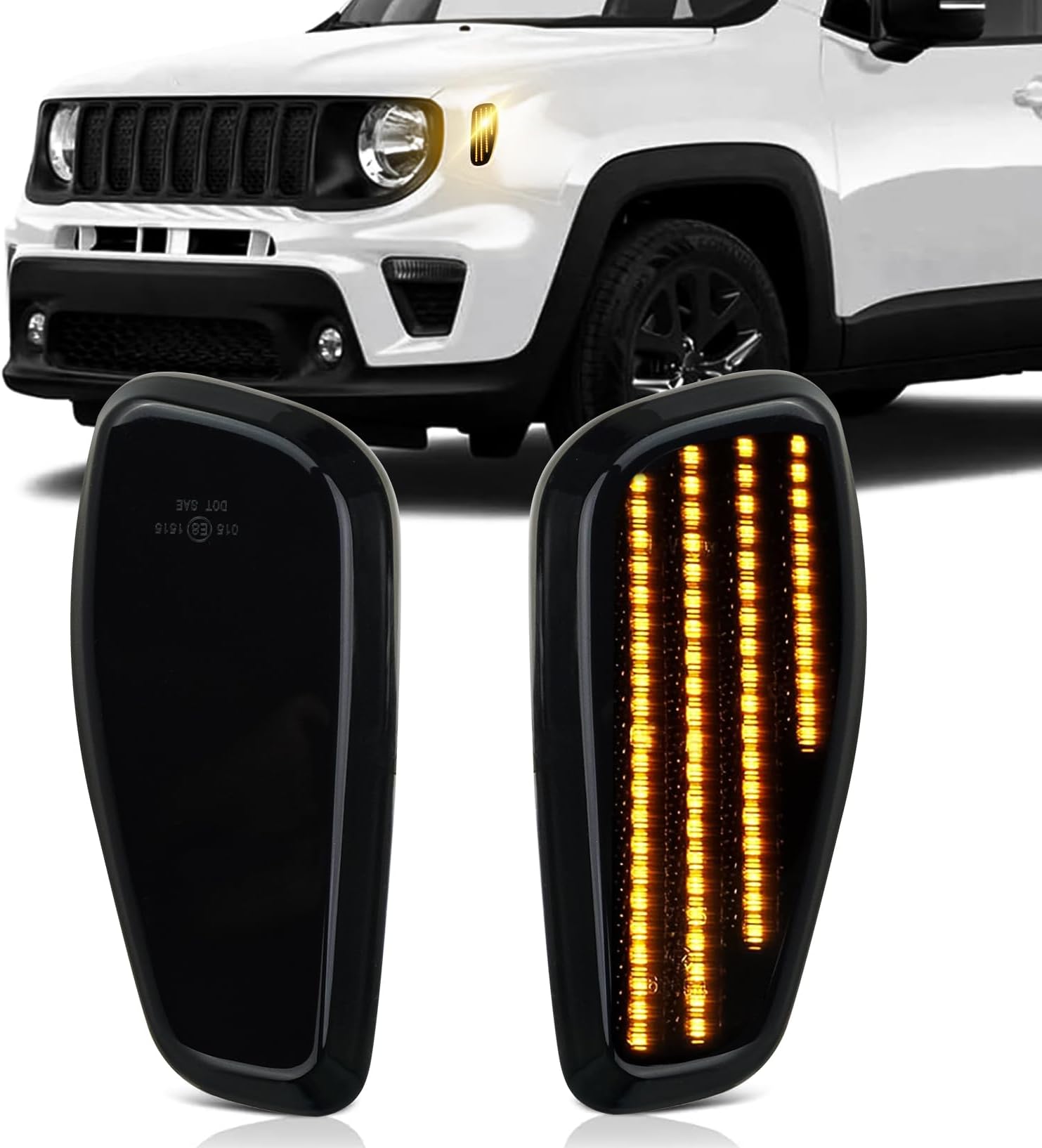 D-Lumina LED Side Marker Lights Assembly Smoked Lens Amber for 2015 2016 2017 2018 2019 2020 2021 2022 2023 Jee-p Renegade Front Fender Side Marker Lamp, OEM Side Marker Light Replacement, Pack of 2