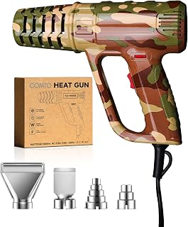 1800W Professional Heat Gun, Variable Temperature 122-1202℉ with 2 Speeds, Overheat Protection, Military-Grade Camo Design, 4 Nozzles for DIY Craft, Shrinking, Welding - Military Camo Brown