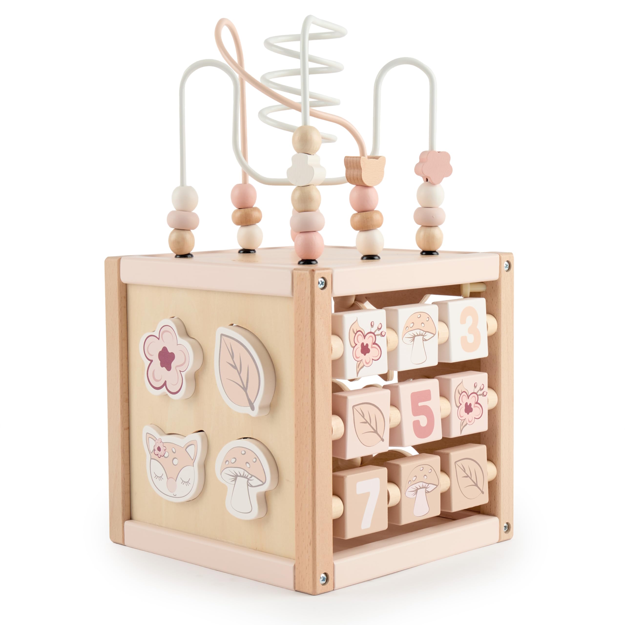 Bieco REH Ella - Cubo motorio in legno sostenibile FSC®, giocattolo per bambini, a partire da 1 anno, cubo di attività Montessori