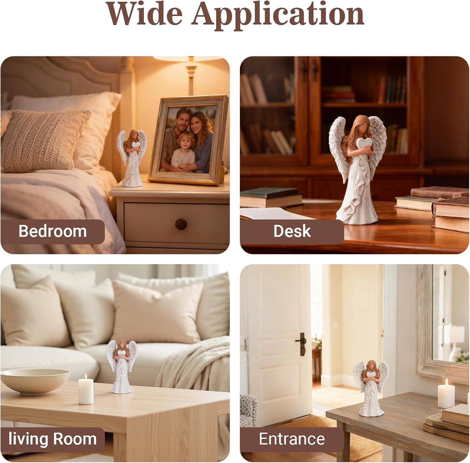 Resin Angel Figurines Holding Heart, Praying Guardian Angel Statue for Home Decor Hand-Painted Memorial Gifts Thanksgiving Christmas (Wood Grain) - Image 6