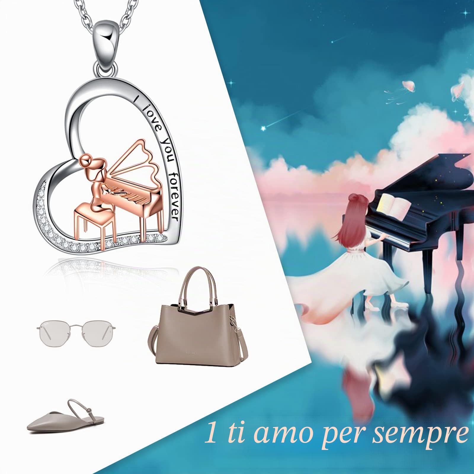 YFN Collana per pianoforte in argento Sterling per donne, ragazze, figlie, sorelle, pianisti, musicisti, non è una pietra preziosa, né una pietra preziosa