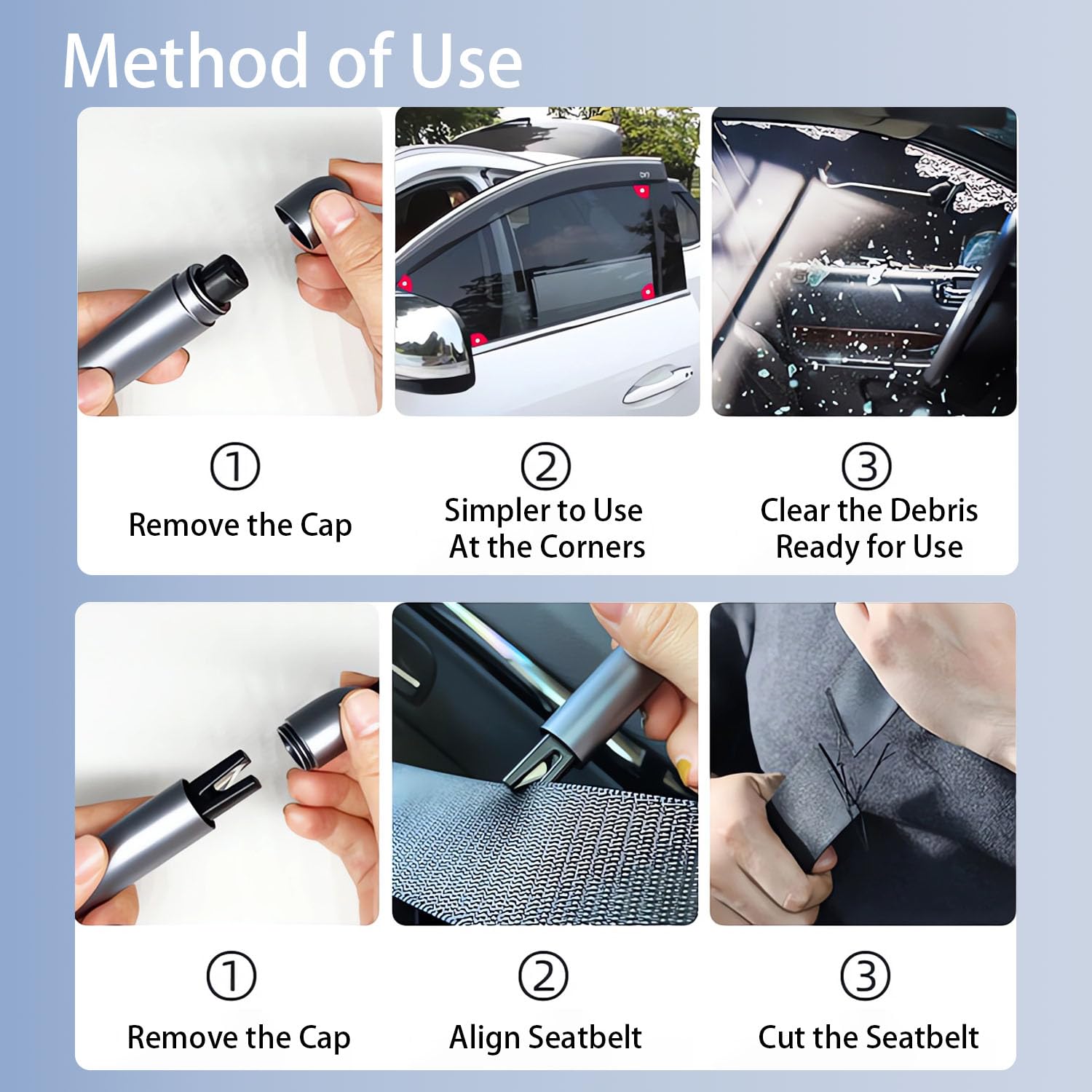 3 Pcs 2 in 1 Car Window Breaker Seatbelt Cutter(With Whistle/Fixed Bracket/Test Glass) Car Glass Breaker and Seatbelt Cutter，2 in 1 Emergency Car Window Breaker For Car Safety