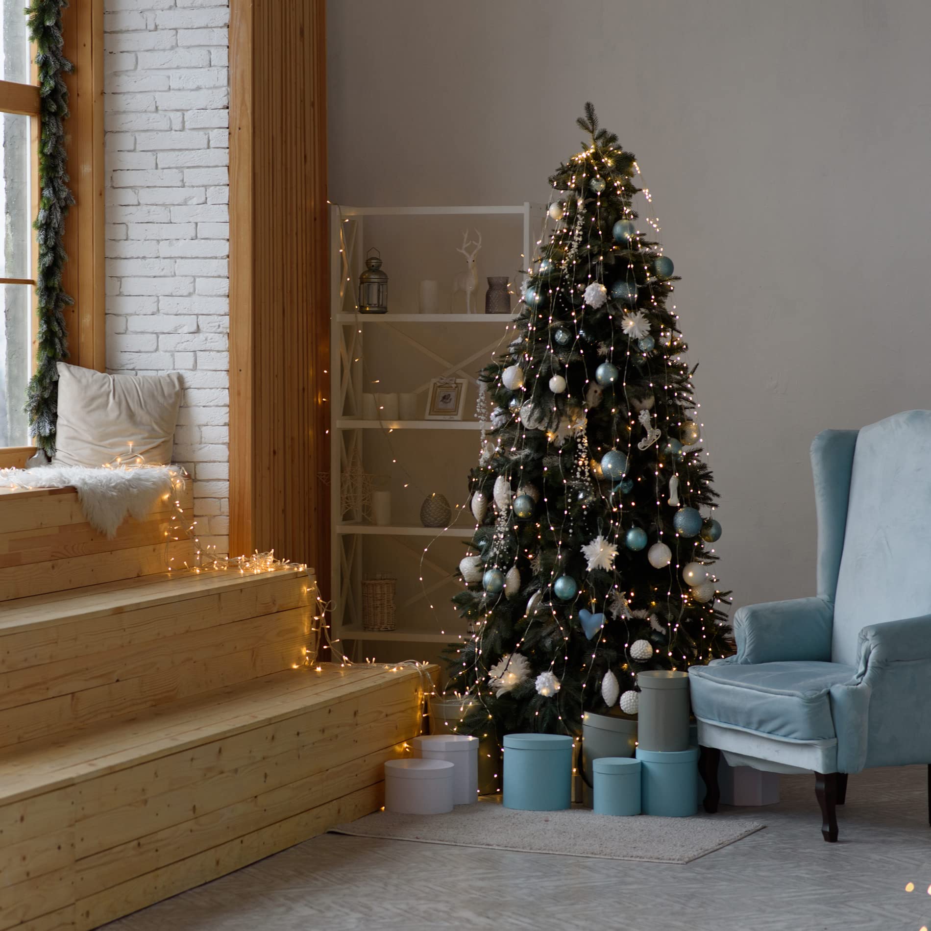 Rebecca Mobili Albero Finto Stretto, Alberi Di Natale Artificiali, Pvc Supporto Plastica Verde, 497 Rami, Addobbo Casa Bar Ristorante - Misure: 150 x 69 x 69 cm (HxLxP) - Art. RE6754