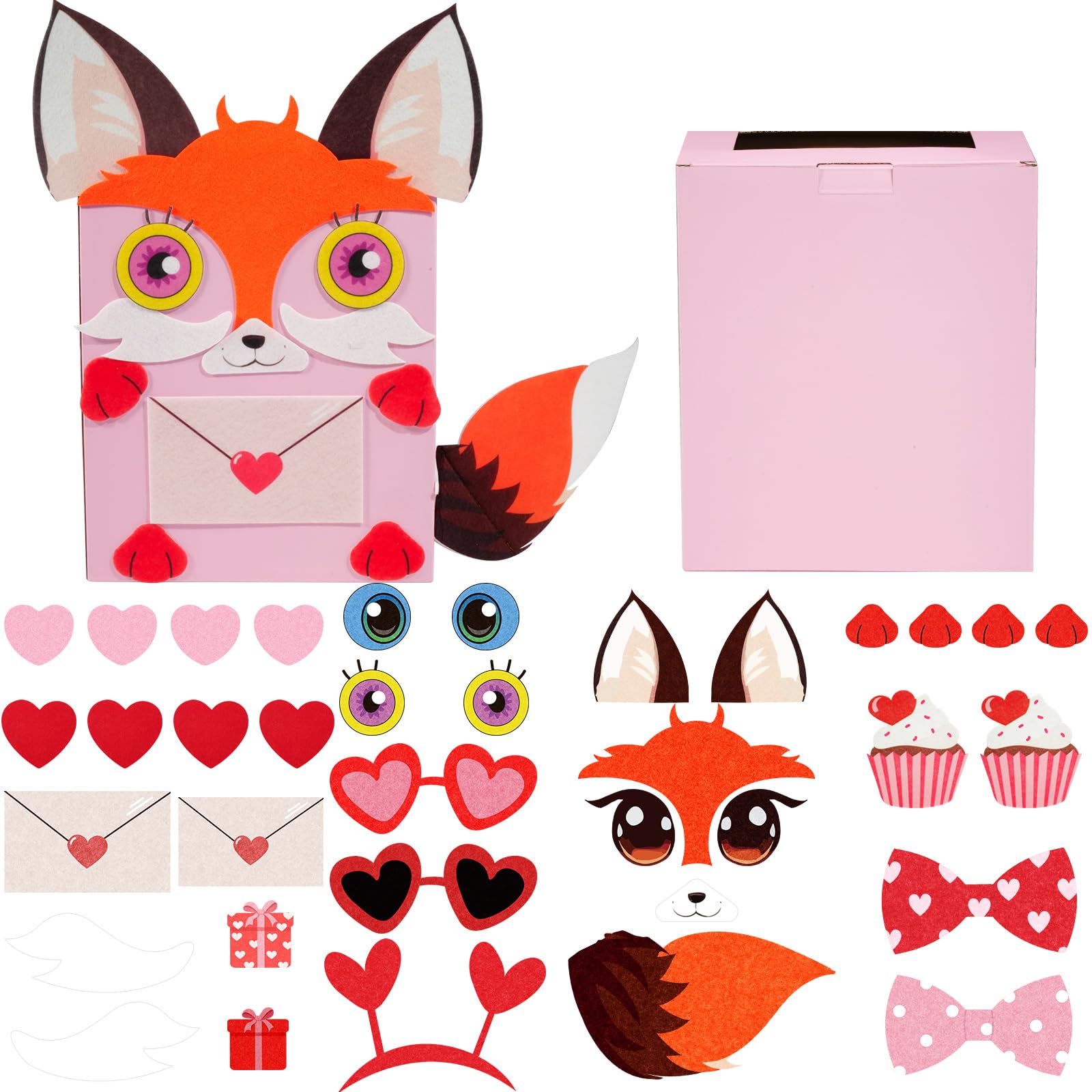 Valentines DIY Mailbox for Boys Girls Valentine's Day Fox Card Box for School Classroom Girls Boys Gifts Exchange Valentines Party Favors Kits
