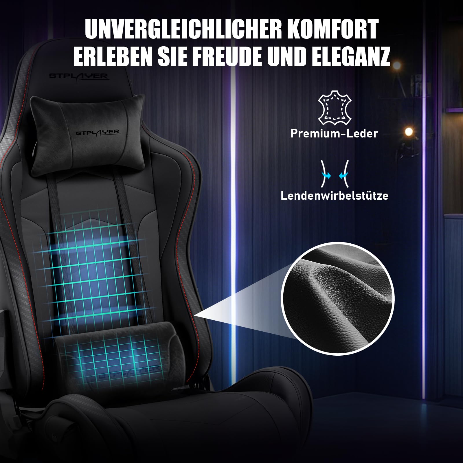 GTPLAYER Simulator Cockpit Rennsimulator Lenkradständer mit 3D-Stereo-Lautsprechern, Monitorhalterung, verstellbarer Lenkradhalterung, Schalthebelhalterung und Fußpedalen (Schwarz)