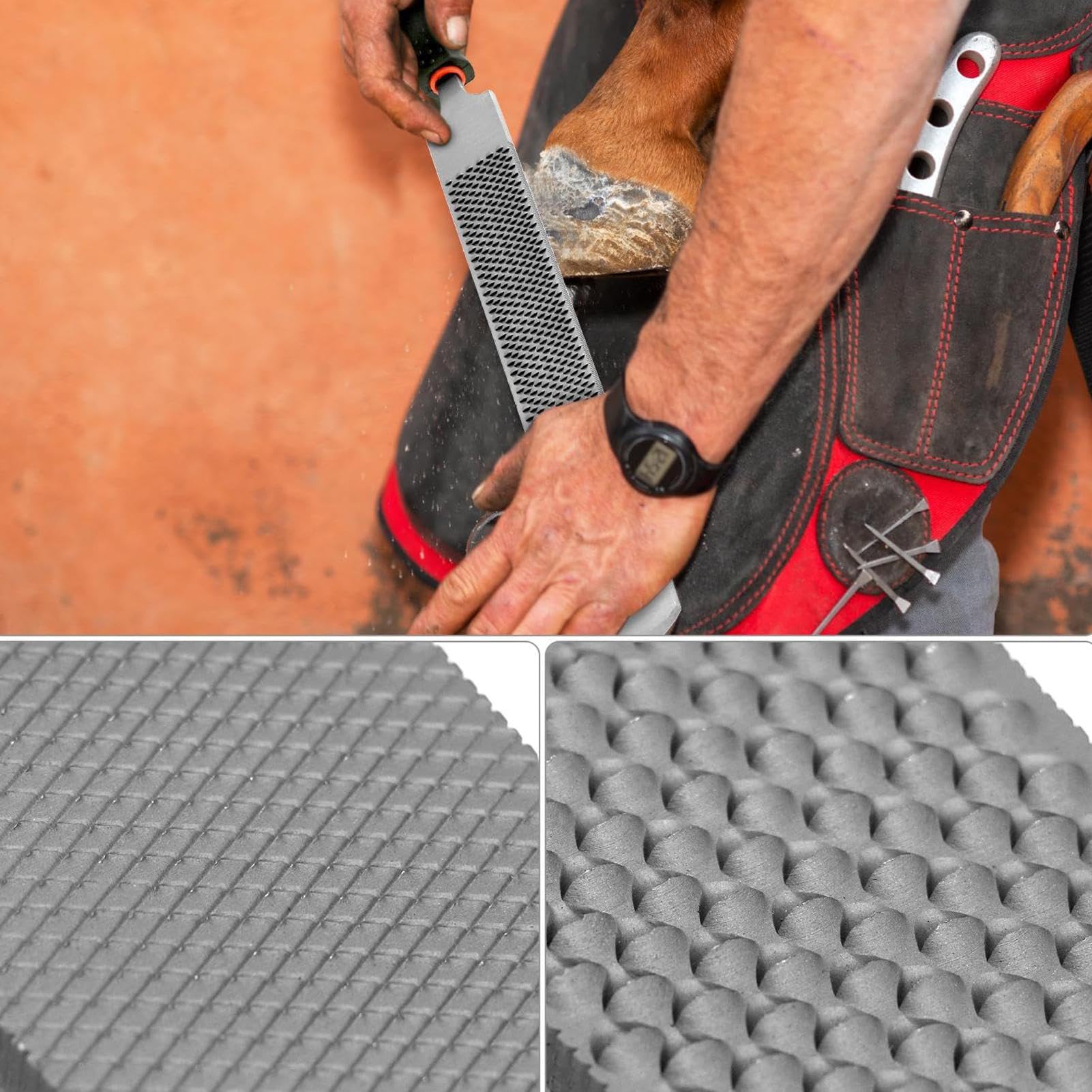Set per la cura degli zoccoli - Strumenti per la cura degli artigli di mucca - Set di palme per unghie antiscivolo per, bestiame, stalla e cura del pelo | Set Palmare Antiscivolo per Chiodatura con Supporto per Equini, Bestiame, Stalle, Toelettatura e Tos