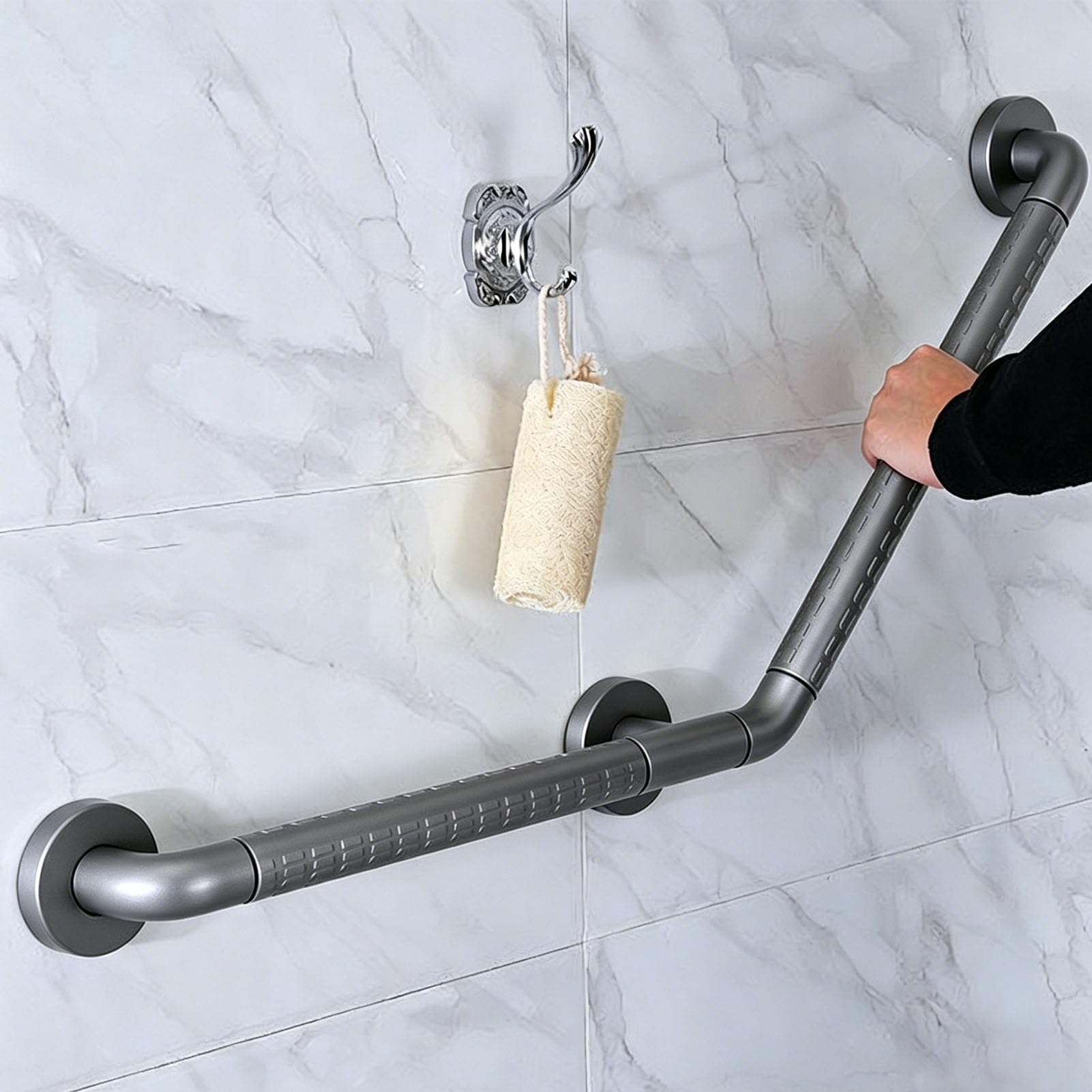 FKXSXAZ Grab Bars for Bathtubs and Showers, Bathroom Angled Stainless Steel Hand Rail, Wall Mounted 30cm 45cm Assist Bath Handle Elderly Injury(45x45cm/17.71x17.71in)