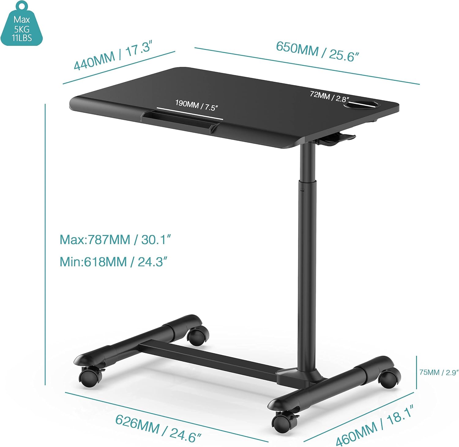 Fenge OverBed Table with Wheels Adjustable,Rolling Laptop Table Overbed Desk Hospital Tray Table Sofa Chair Side Table ST650001WB : Health & Household