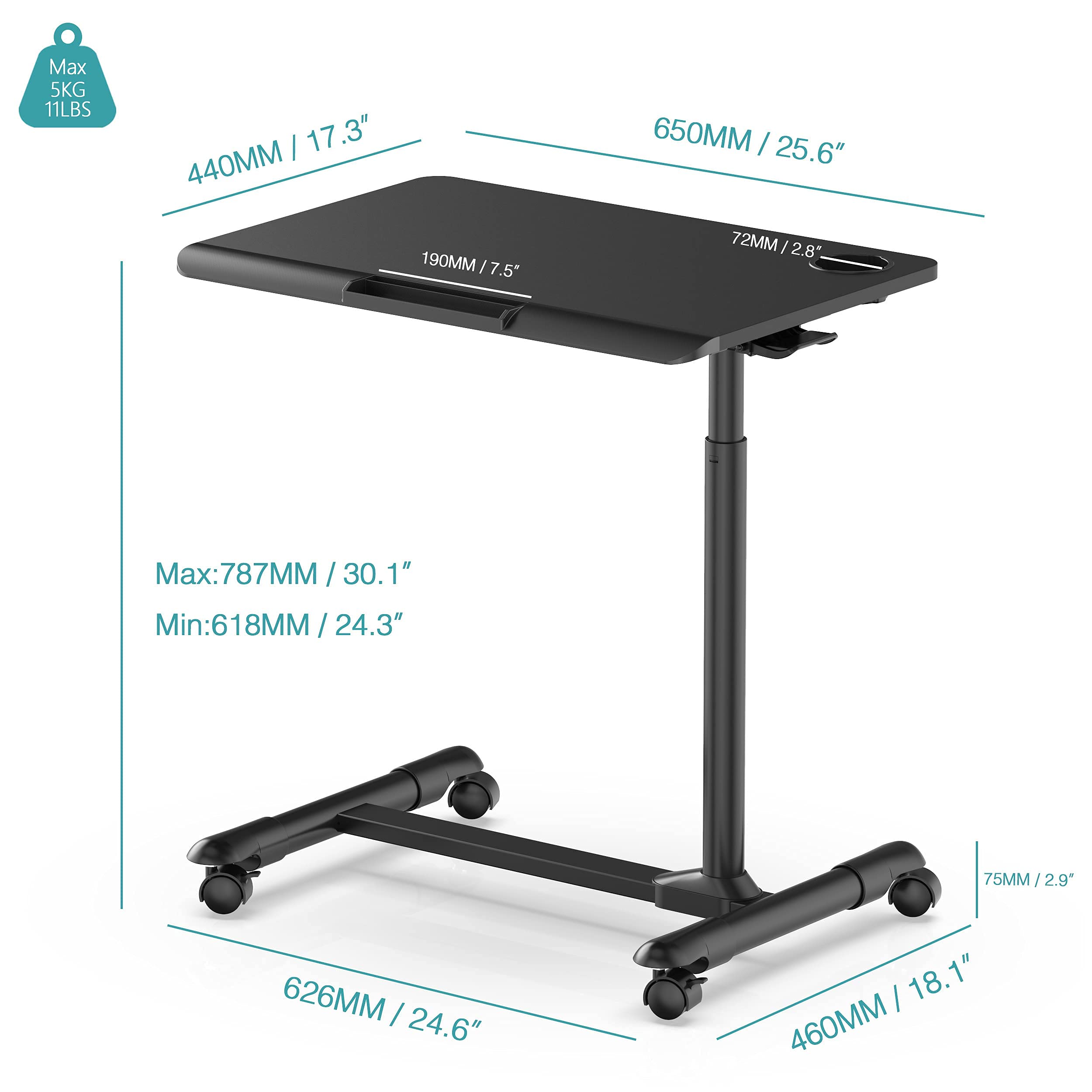 Fenge OverBed Table with Wheels Adjustable,Rolling Laptop Table Overbed