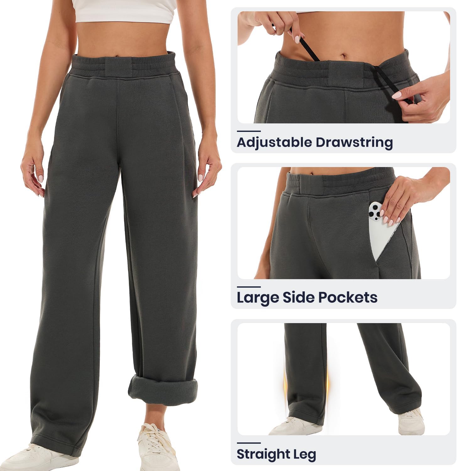 HOdo 32"/34" Inseam Womens Tall Sweatpants Fleece Joggers for Women Wide Leg Pants with Pockets for Workout - Image 5