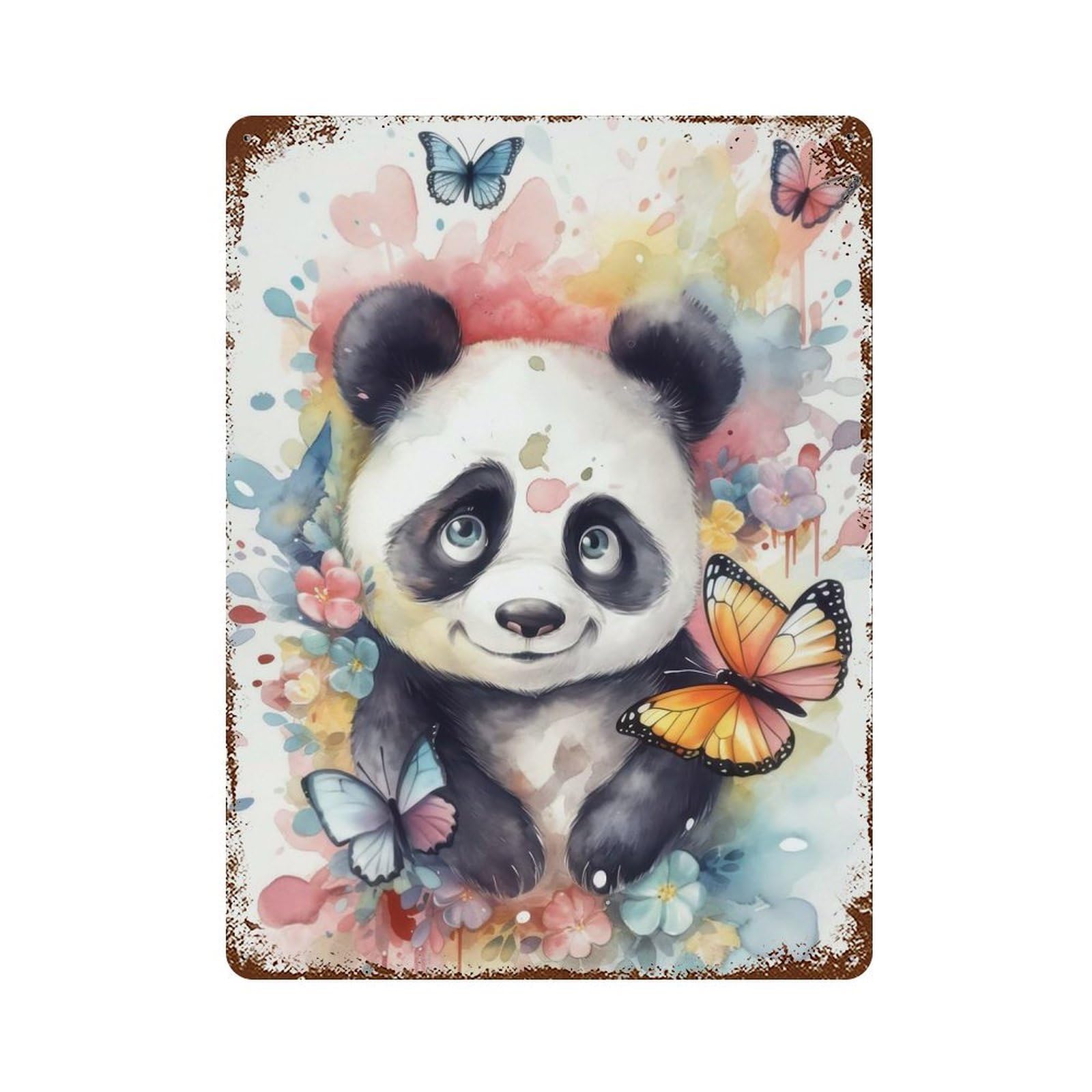 Rust Effect Funny Little Panda Bear Rusty Metal Tin Sign 15.7"x11.8", Industrial Home Decor for Living Room, Hallway And Home Decor