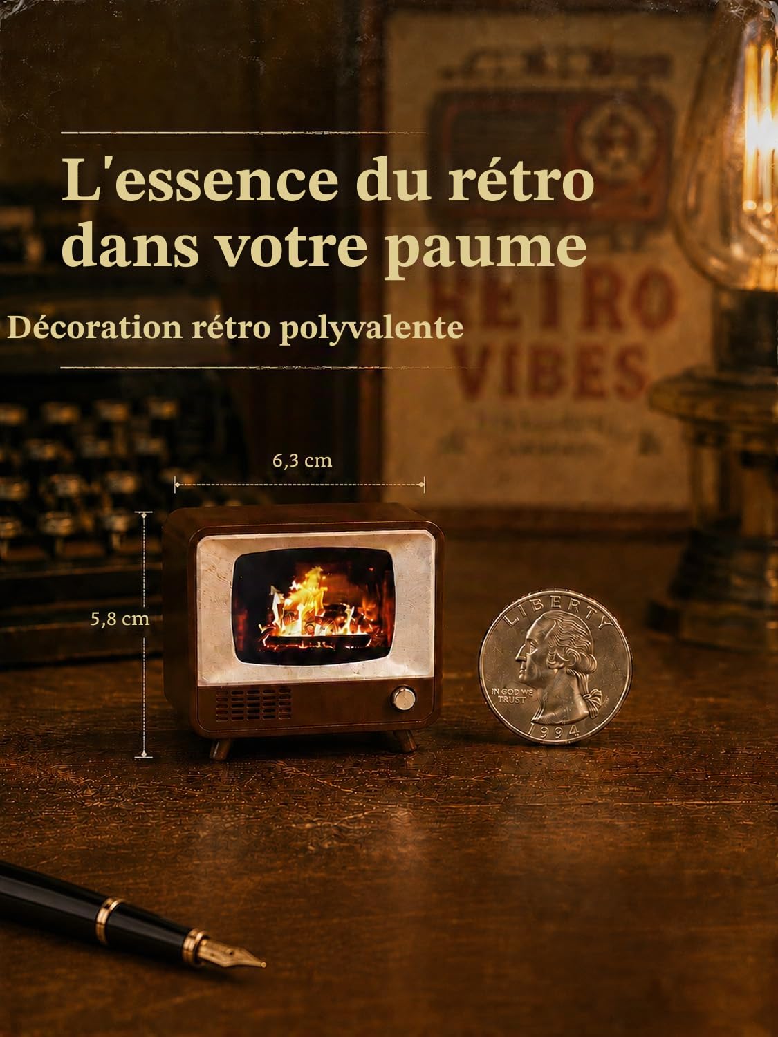 Mini téléviseur rétro avec écran HD de 5,1 cm - Portable - Petit téléviseur vintage - Prend en charge le téléchargement de vidéos personnalisées - Télévision miniature classique rechargeable pour