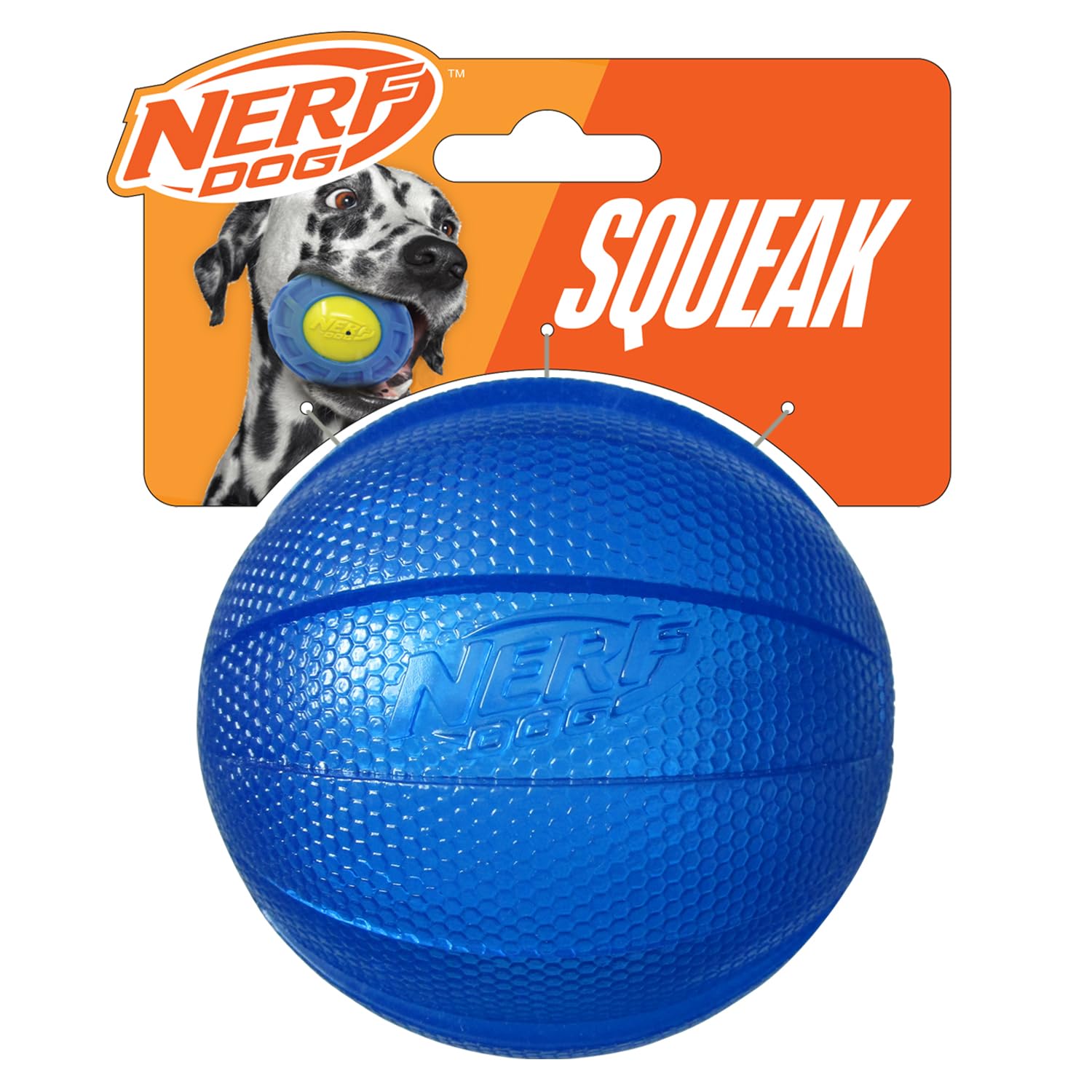 Nerf Dog TPR Classic Ball with Squeaker, 3.8-Inch Durable Fetch Toy for Dogs, Blue