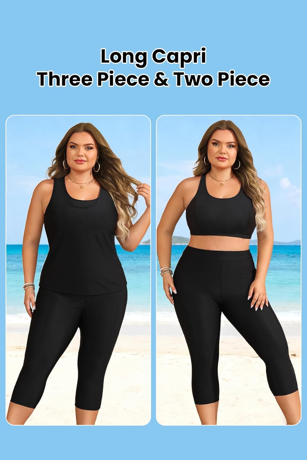 Yonique 3 Piece Plus Size Swimsuits for Women Tankini Tops with Sports Bra and Swim Capris Athletic Bathing Suits - Image 4