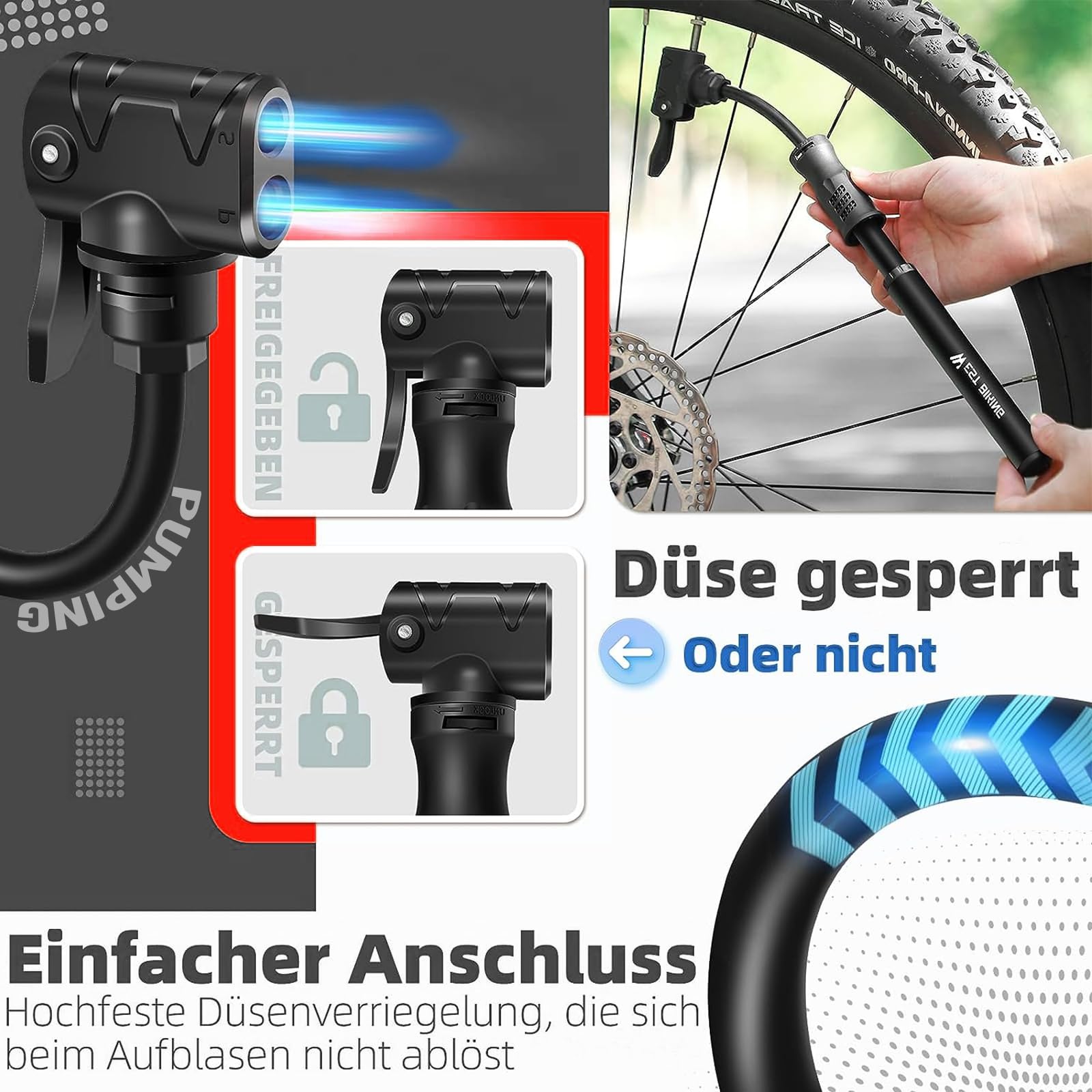 Mini pompa ad aria per bicicletta, piccola pompa per bicicletta, adatta a valvole Presta e Schrader, pompa da telaio ad alta pressione, compatta e leggera, per bici da corsa, mountain bike