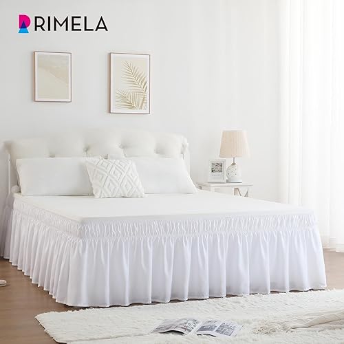 Miniatura 6 de Falda de cama RIMELA envoltura volante elástica que protege contra el polvo con color sólido, resistente a las arrugas y a la decoloración con