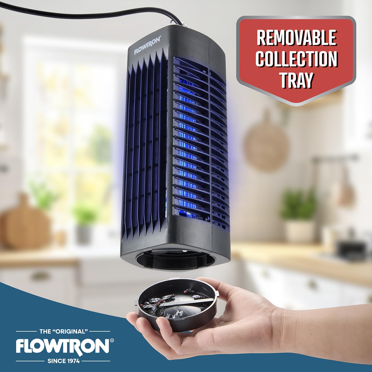 Flowtron Insektenvernichter für den Innenbereich, Schwarz, 1000 V, elektrischer Insektenvernichter mit UV-Licht, 215 m² Abdeckung, Plug-in-Fliegen- und Mückenfalle für Schlafzimmer, Küche und Büro