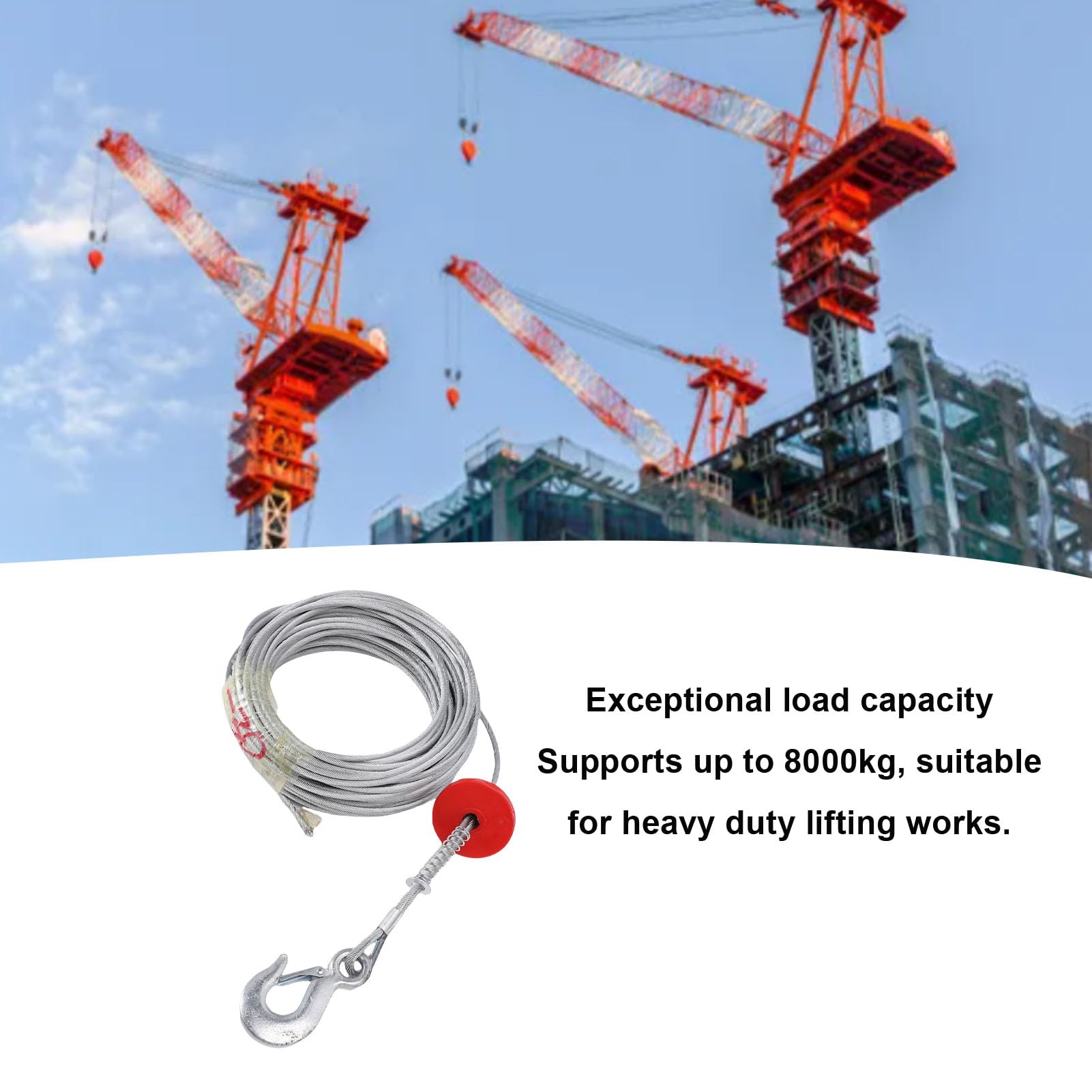 LICAEVEY Cable de Cabrestante, Rodamiento de Carga de 6 Mm, 30 M, 17637 LB, Acero Universal Antitorsión para Grúa y Camión de Remolque