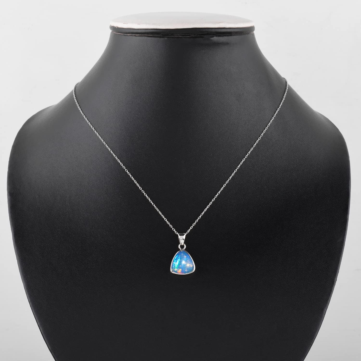 InfinityGemsArt Ethiopian Fire Opal Pendant Necklace Women, Birthstone, Natural Gemstone Dainty Bezel Handmade Jewelry, Chakra Energy Healing Crystals, 925 Silver Chain 20 inch Premium Gifts For Mom - Image 6