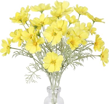 IPOPU Fake Yellow Flowers Artificial Daisies 5PCS Silk Cosmos Fake Daisies Wild Flowers 24.5Artificial Wildflowers Table Decor for Baby Shower Centerpieces Wedding Bouquet Yellow