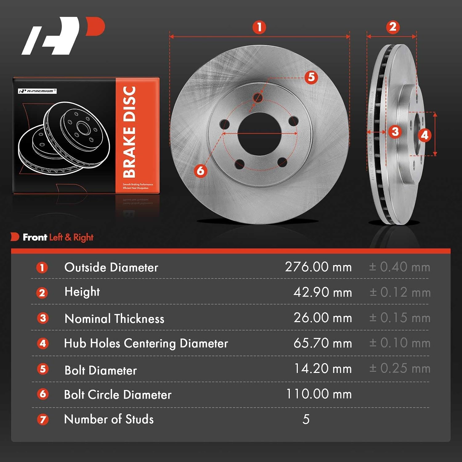 A-Premium 10.87 inch (276mm) Front Vented Disc Brake Rotors Compatible with Select Chevy and Pontiac Models - Malibu 2004-2008, G6 2006-2007, 2-PC Set