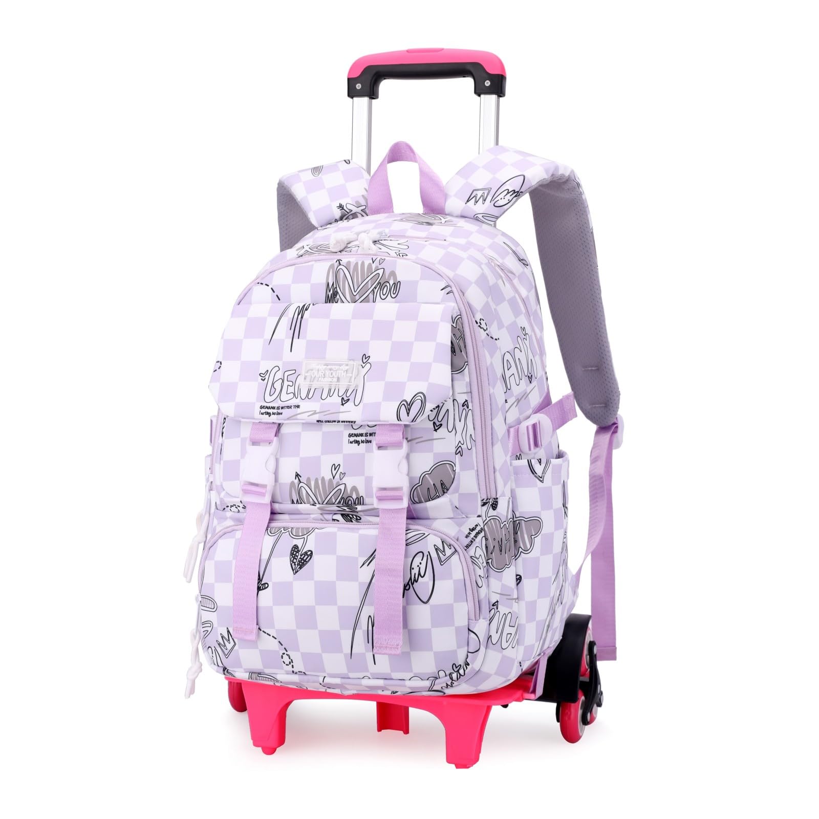 PROTAURI Mochila Escolar 6 Ruedas para Niños - Mochila Trolley para Niños Niñas Mochila Libros de Estudiantes Primarios con Trolley Extraíble Viajes al Aire Libre Universidad