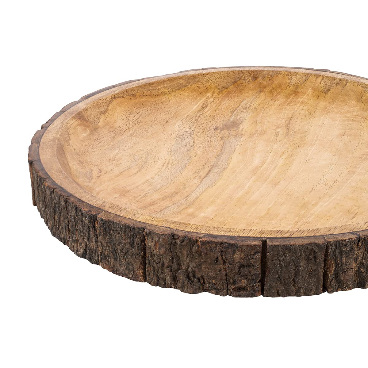 GoCraft Piatto da portata rotondo in legno con corteccia di albero sui bordi | Piatto per pizza in legno di mango | Piatto per salumi, 40,6 x 27,9 cm
