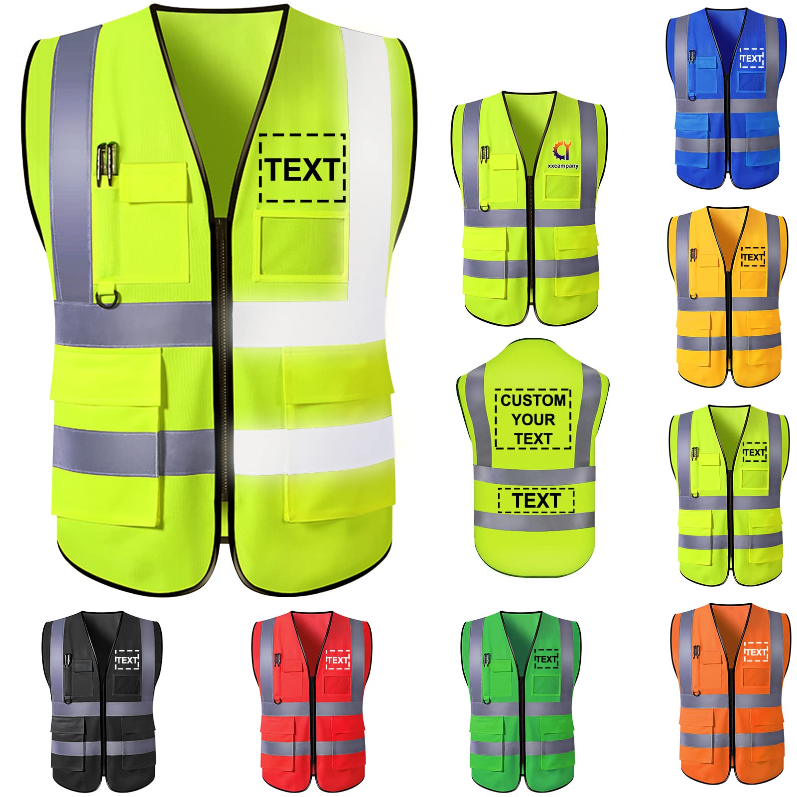 Custom Safety Vest for Men High Visibility Protective Workwear 5 Pockets Class 2 With Reflective Strip