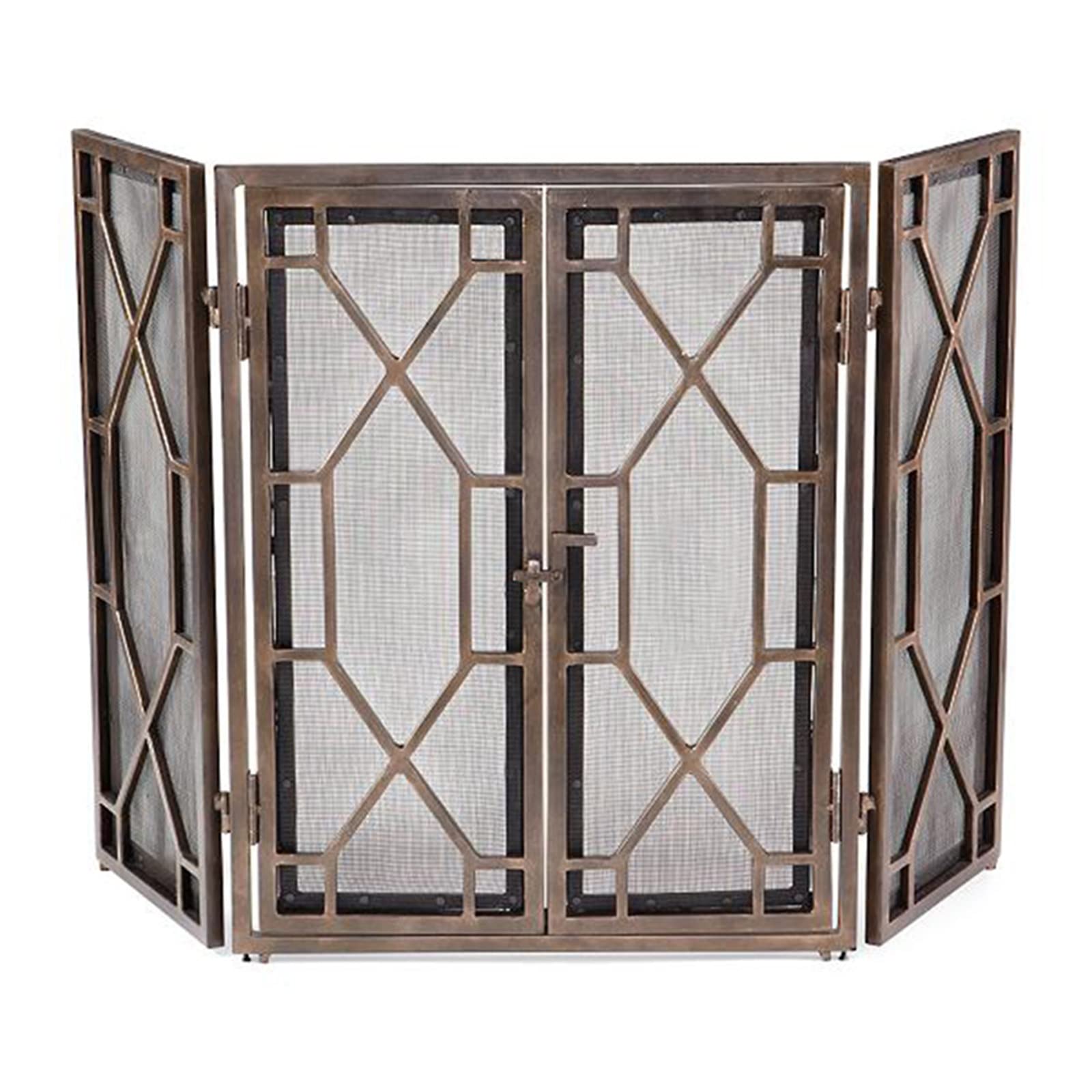 Protector de Chimenea para Chimenea con Puerta de Bloqueo, Plegable, de 3 Paneles, de Malla ignífuga de Hierro, Moderno Protector de Quemador de leña de 80 cm de Alto (B)