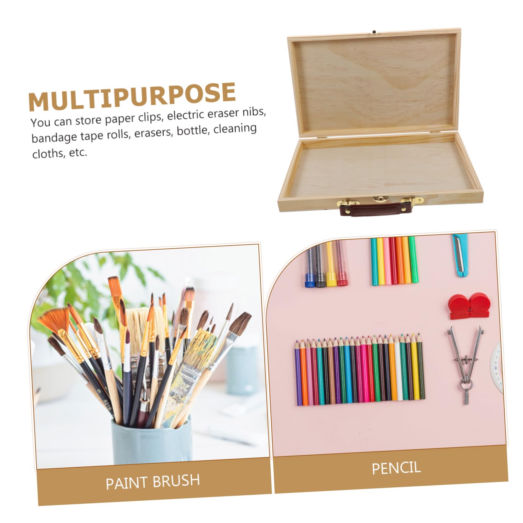 Lurrose 1pièce Boîte De Rangement Bois Pour Peinture Et Crayons Étui Pratique Multi-usage Bois Massif Pour Étudiants Et Artistes