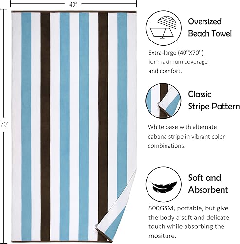 Miniatura 5 de Toalla de playa de algodón de gran tamaño, extra grande de 40 x 70 pulgadas, toalla de piscina grande, bonita y gruesa, toallas de playa de punto