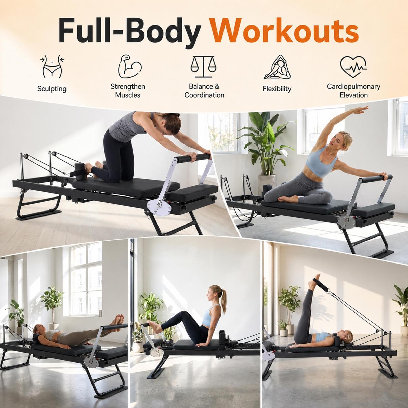 Attrezzatura Pieghevole Per Pilates, Riformatore Pieghevole Per Pilates, | Lettino Per Allenamento Pilatess Core,La Macchina Pieghevoles Per Allenamento Fitness A Casa Supporta Fino A 300