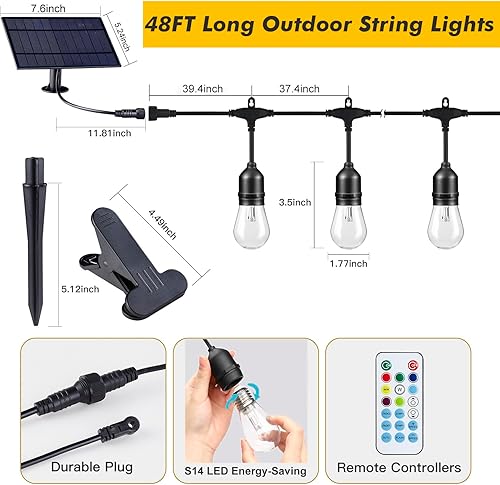 Miniatura 21 de Guirnalda de luces para exteriores de 24 pies, 12 bombillas LED Edison inastillables, regulables, RGB que cambian de color, luces impermeables