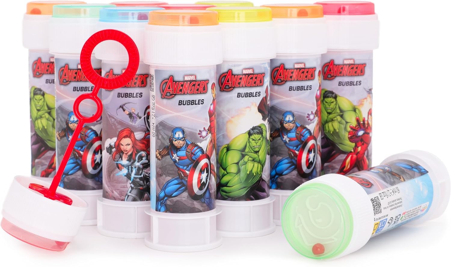 Toyland® Pack of 12 Avengers Bubbles With Wands, 60ml Solution & Novelty Maze Lid - Pocket Money & Party Bag Toys
