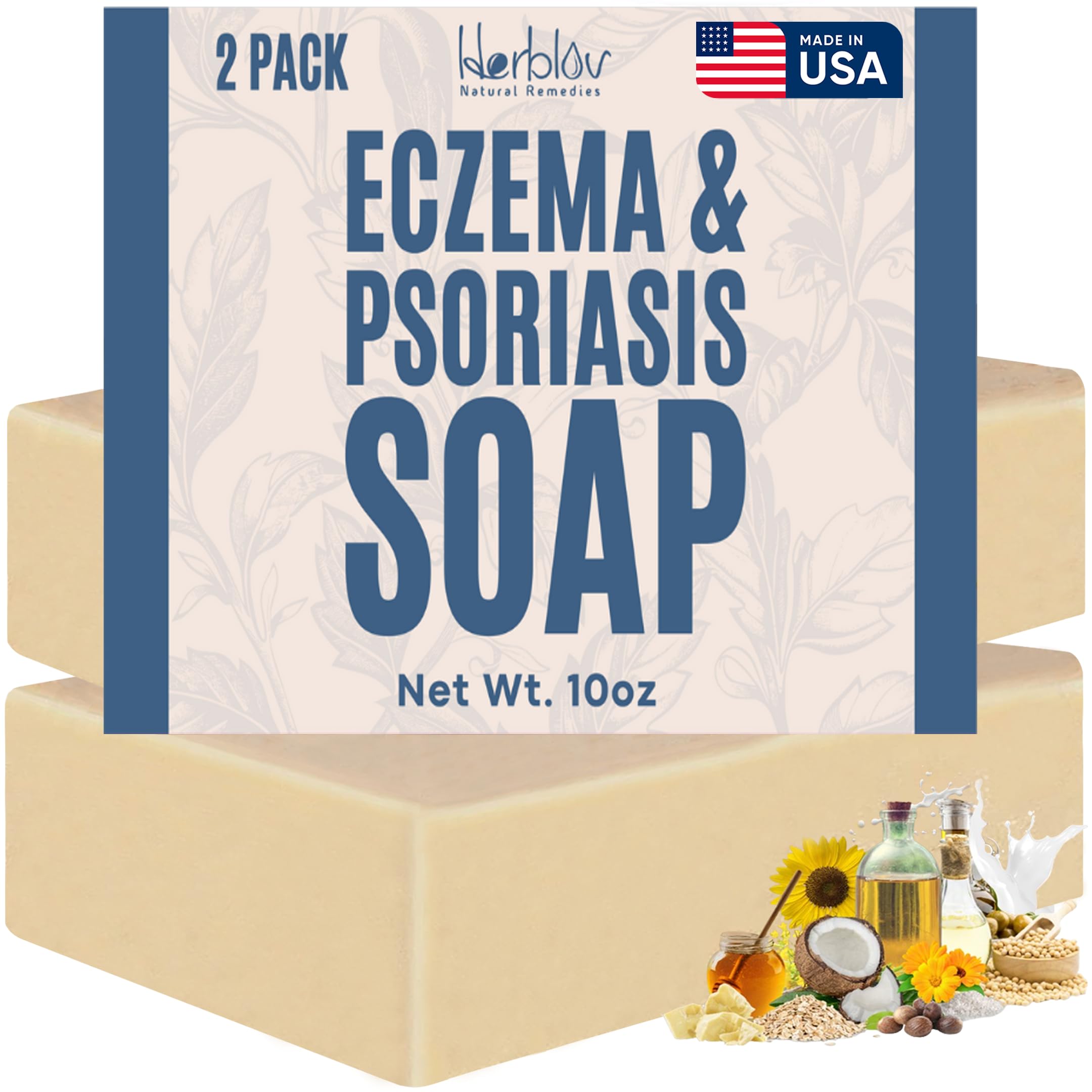 Eczema Soap Bar for Face and Body – All Natural Dermatitis, Psoriasis Treatment for Dry Itchy Sensitive Skin Relief – Gentle Detoxifying, Healing,