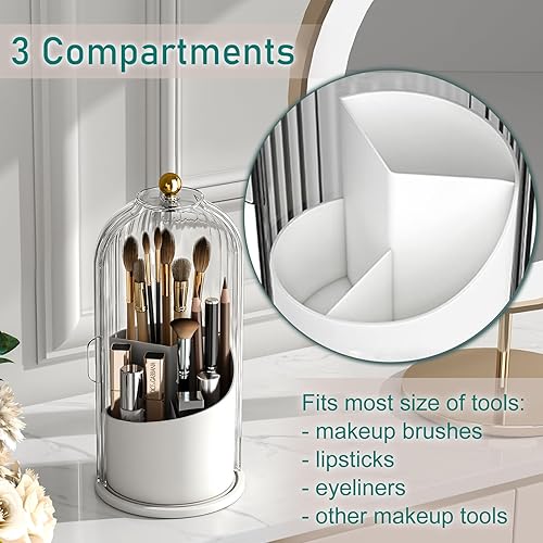 Miniatura 3 de GAXmi Soporte para brochas de maquillaje con tapa, organizador de herramientas cosméticas, giratorio de 360 grados, impermeable, a prueba de polvo,