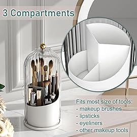 GAXmi Makeup Brush Holder with Lid Cosmetic Tools Organizer 360 Rotating Waterproof Dustproof Beauty Brushes Storage for Vanity, Transparent