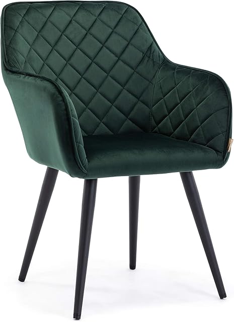 HNNHOME® Dalton tapicerowane krzesło kuchenne do jadalni z ramionami i plecami, mocna metalowa nóżka, salon fotel do salonu recepcji krzesło do wanny (ciemnozielony, aksamit)
