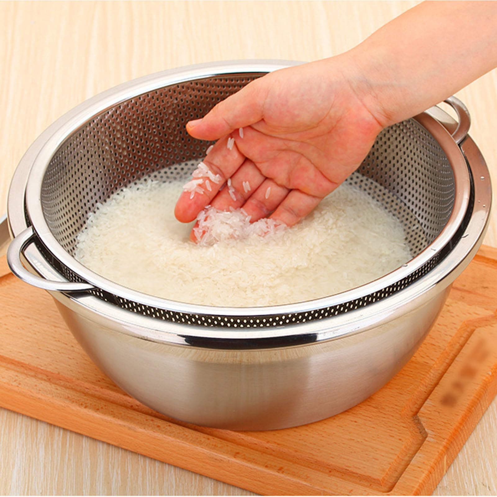 3 coladores de pasta de acero inoxidable, 19,5 + 25,5 + 31,5 cm, acero inoxidable, colador de cocina, colador fino, colador de acero inoxidable, colador fino, colador de acero inoxidable
