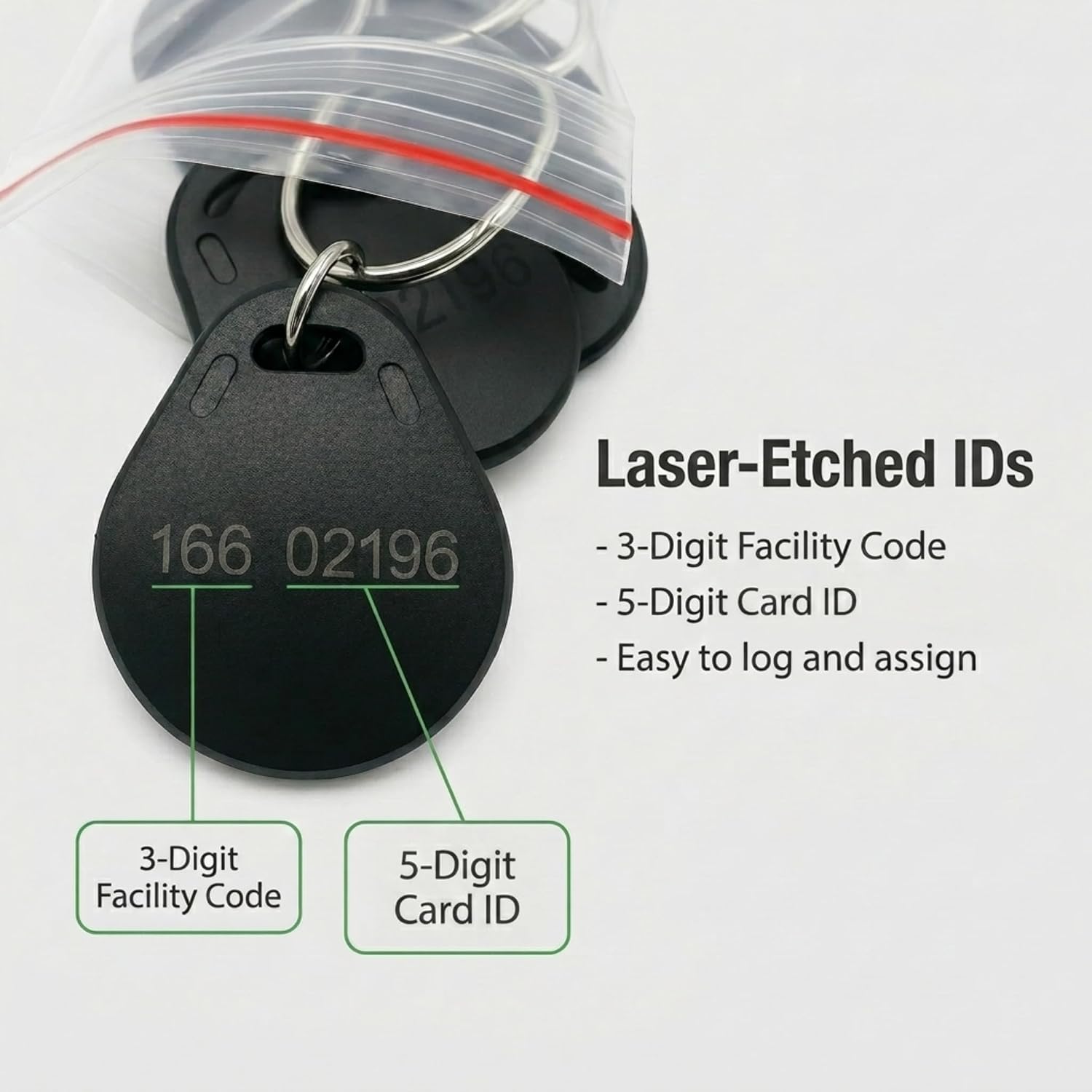 100pcs - 26 Bit Proximity Key Fobs - Black - Read Only - Compatable with 26-bit Wiegand ISOProx 1386 1326 H10301 Formatted Readers.