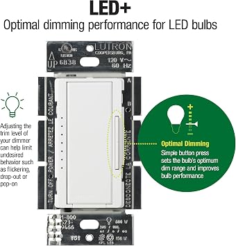 Lutron Maestro Dimmer Switch LED+, For Dimmable LED, Halogen and Incandescent Bulbs, 150W, Single-Pole or Multi-Location, MACL-153MH-AL, Almond