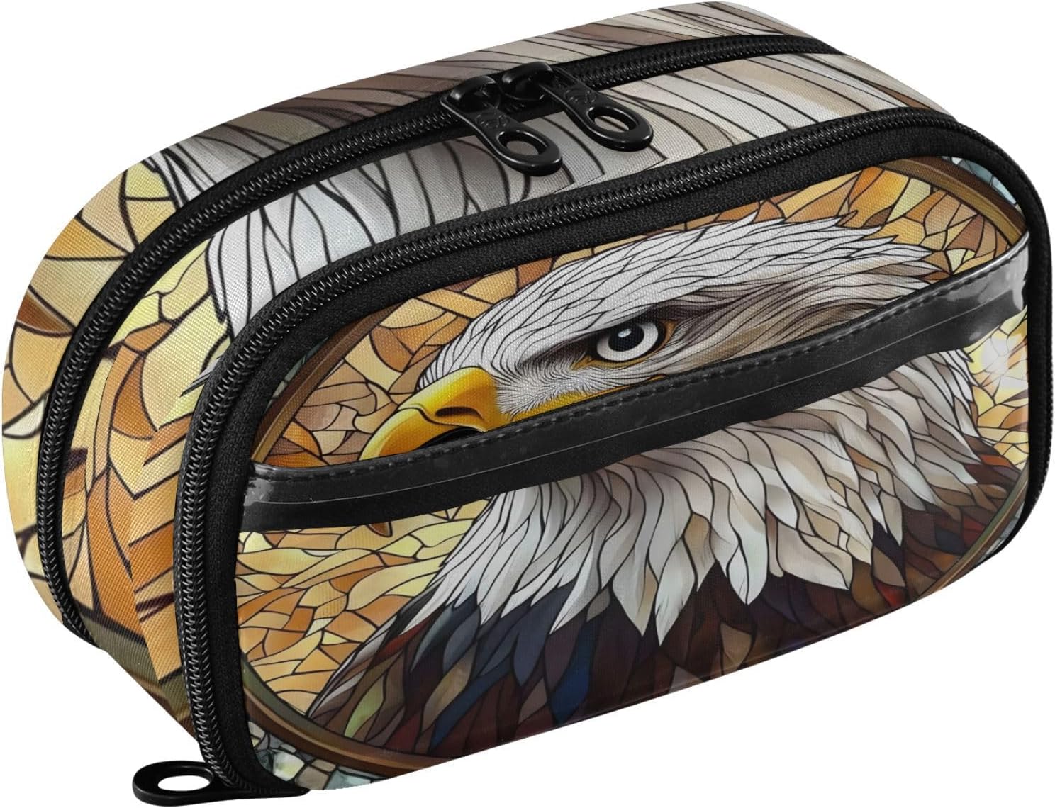 ALAZA Bald Eaglebird Stained Glass Boho Pencil Case Pouch Large Capacity Pencil Boxes Clear Pen Bag Organizer for Boys Girls School Supplies 3 Compartments Zipper