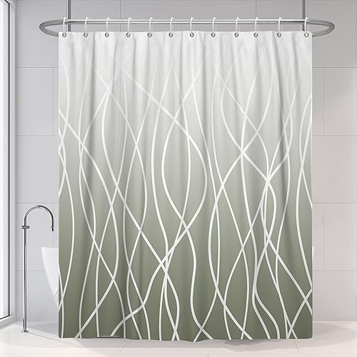 Miniatura 73 de Cortina de ducha pequeña a rayas gris claro degradado para baño, 36 x 72 pulgadas, juego de cortina de ducha geométrica para cabina de RV con Gris