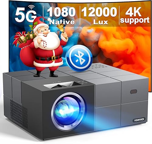 Projector with WiFi and Bluetooth,12000LM Native 1080P Outdoor Projector, YOWHICK Portable Movie Smart Projector, Home Projector 4K Supported for Phone/TV Stick /HDMI/USB