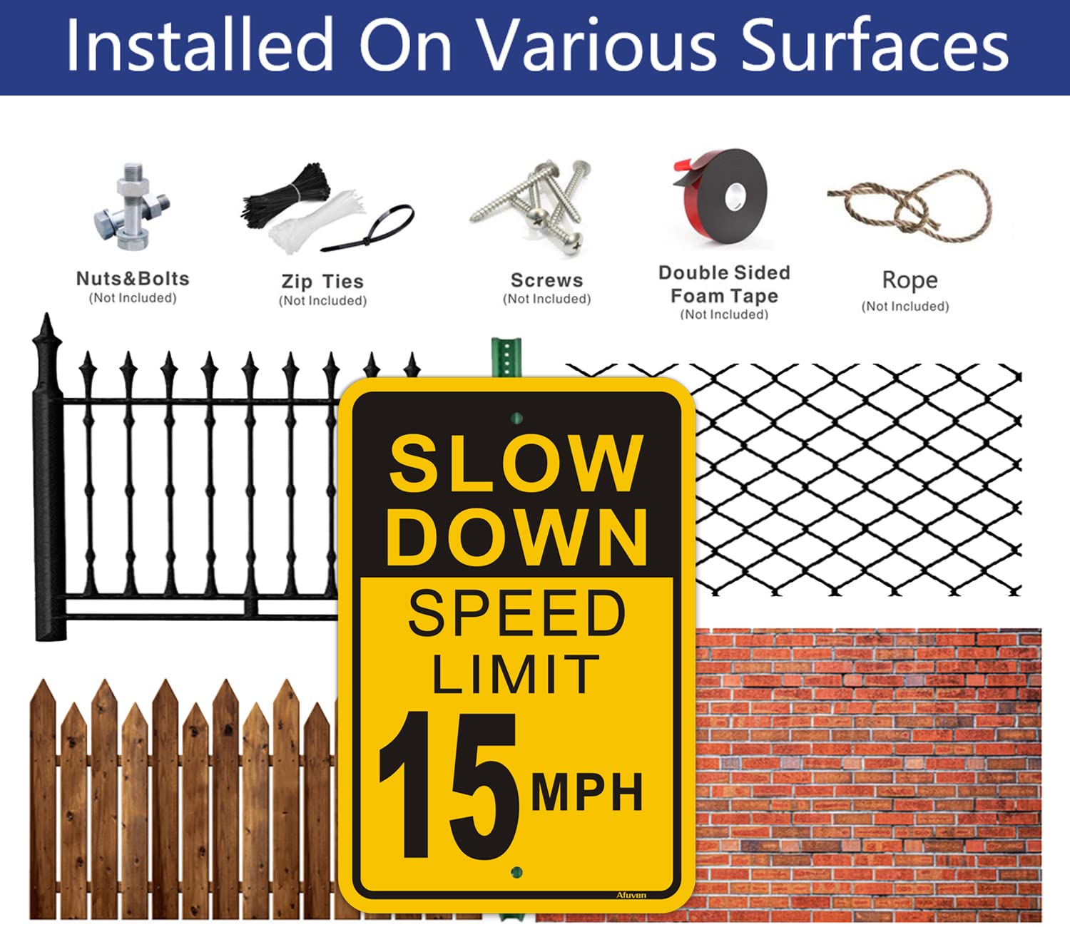 Slow Down Speed Limit 15 MPH Sign 2 Pack Metal Reflective 15MPH Signs Slow Traffic Signs 12" x 18" Rust Free Aluminum Easy Mounting Outdoor Use Waterproof Sturdy