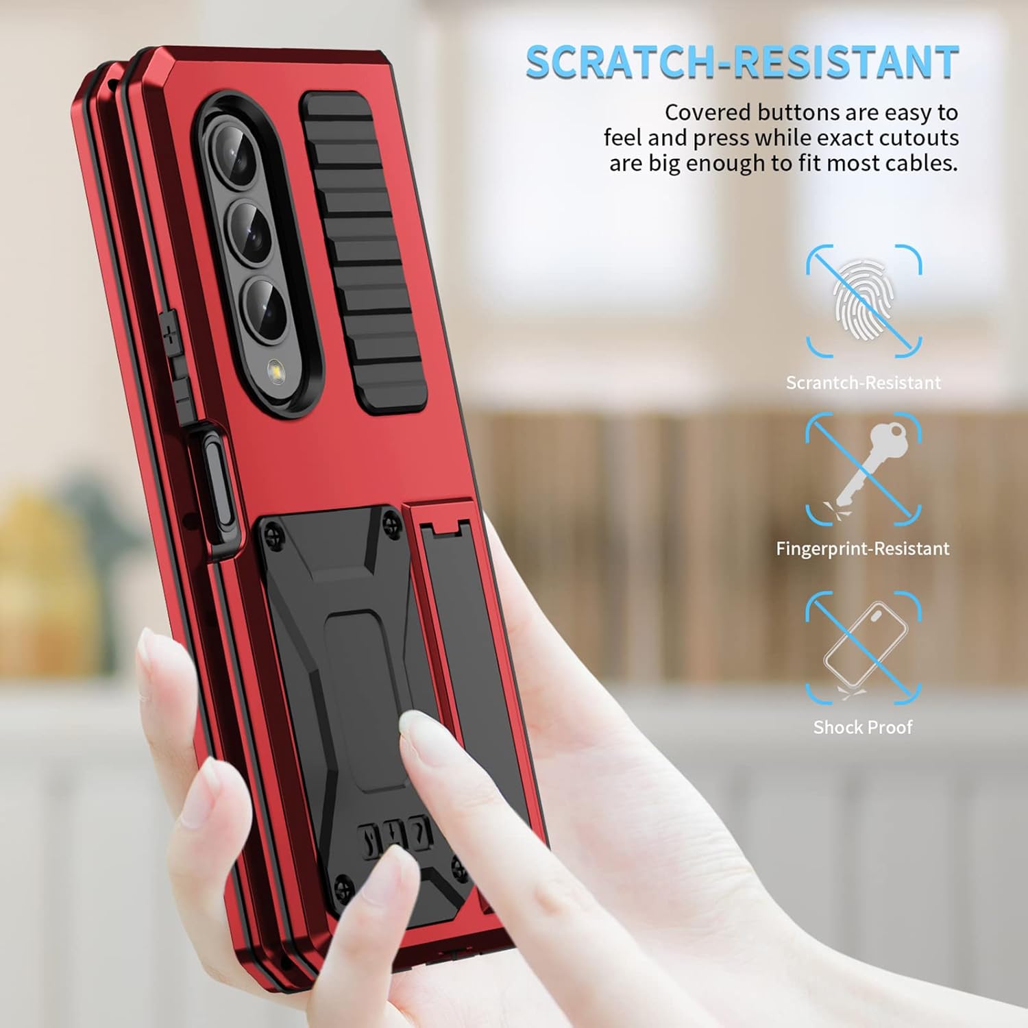 Galaxy Z Fold4 Case, Kickstand Shockproof Heavy Duty Protector Cover for Z Fold4 Case, Aluminum Metal Military Grade Bumper Outdoor Anti-Scratch Samsung Fold4 Case 5G, Red