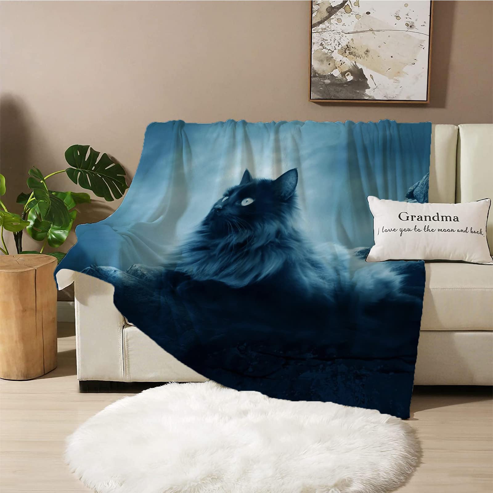 3D Plaid Couverture Polaire en Flanelle, Treer Imprimé de Chat Couverture de Canapé Jeté de Lit Couverture de Voyage Douce et Chaude pour Adultes et Enfants (150X200cm,Chat Brun
