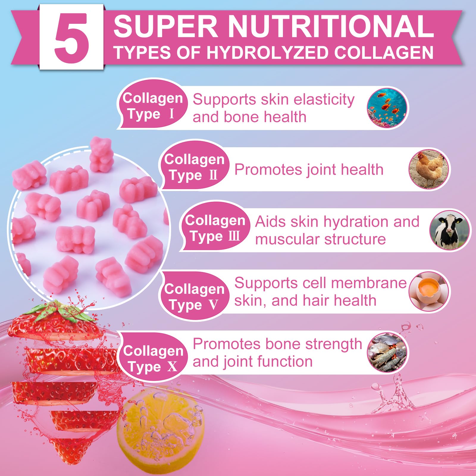 Nature's live Multi Collagen Peptides Gummies, Type I, II, III, V, X — Amazon image 3