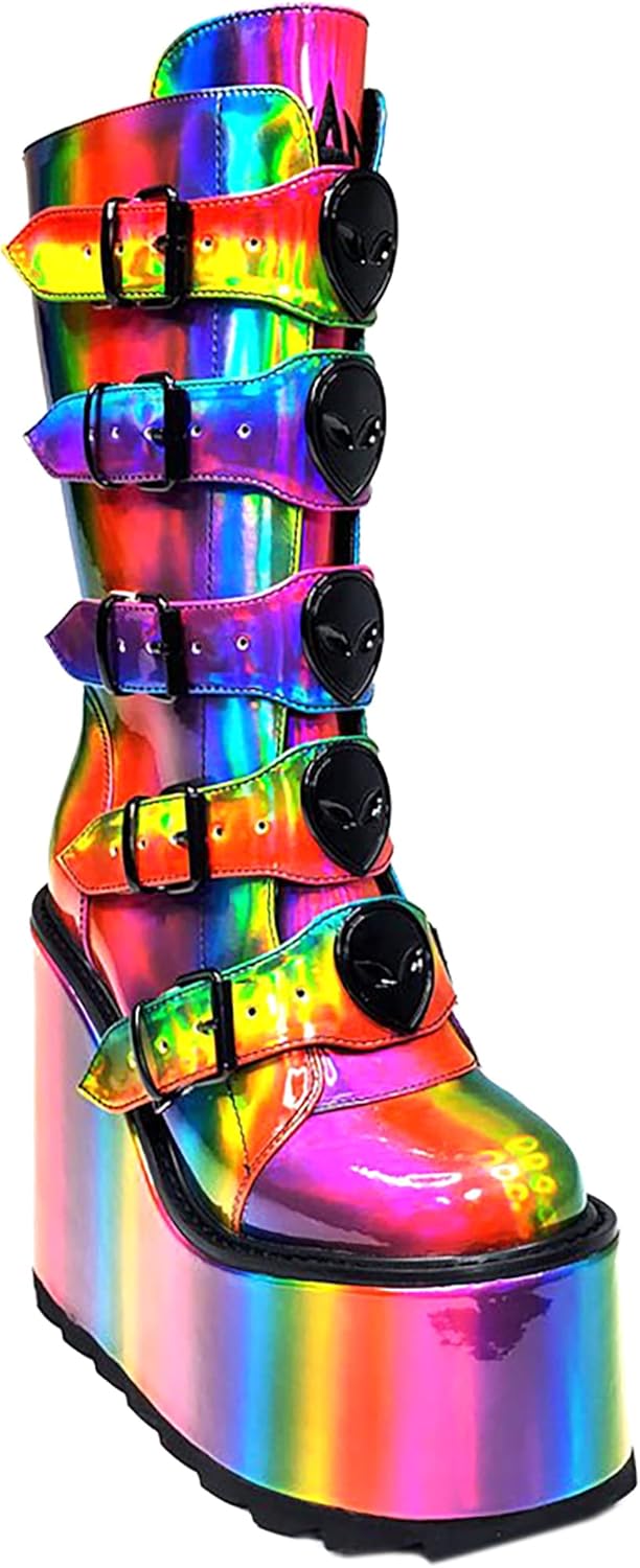 YRU Dune Alien Platform Boots Metal Rainbow Rave