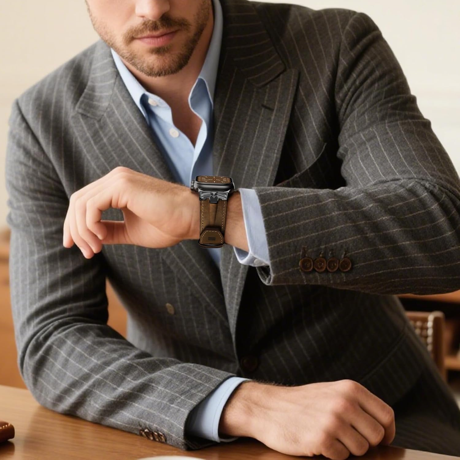 DABAOZA Leather Band Compatible for Apple Watch Ultra 3 Band 49mm 46mm 45mm 44mm for Men Women, Premium Leather Rugged Matel Replacement Strap for iWatch Ultra 2 SE Series 11 10 9 8 7 6 5 4 - Image 6